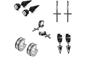 JewelryWe Orecchini da Uomo Donna Orecchini a Cerchio con Pendente in Acciaio Inossidabile Colore Argento/Oro/Nero