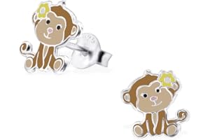 Laimons dziewczęce kolczyki na sztyfcie, biżuteria dziecięca, małpka, zwierzęta, brązowe, ze srebra wysokiej próby 925