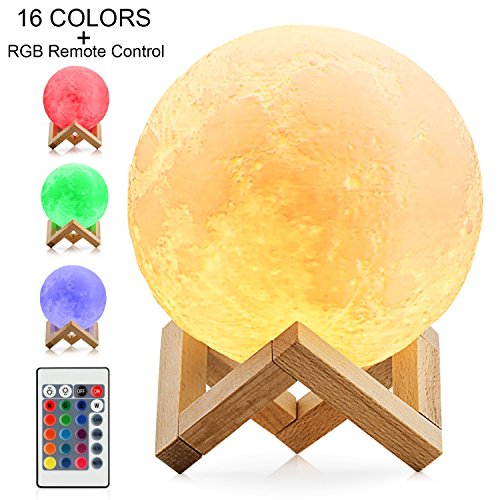 Aisuo 3D Printing Moon Light, 5.9 Inch Remote Control Bedside lamp with Adjustable Brightness & Rechargeable Internal Battery, Dimmable Function, The Best Gift for Kids and Children.