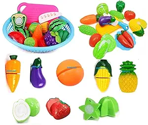 FunBlast Realistic Fruit & Vegetable Toy for Kids Toy with Basket - Girls Pretend Play Toy for Kids ? (Random Color; 11 Pcs)