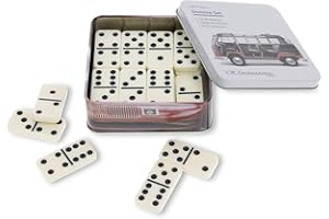 BRISA VW Collection - Volkswagen Domino-Set Spiel in Metalldose mit T1 Bulli Bus Motiv (Dashboard/Domino/28 Steine/Bunt)
