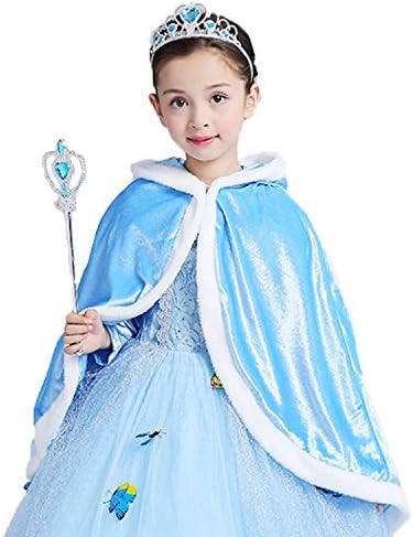 Snowflake Princess Elsa Hooded Cloak Cape Fancy Dress Faux Fur Jacket Coat Princess Dress Up Costume Snow Queen Party Outfit