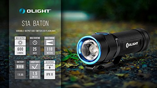 Olight® S1A Baton LED mini AA Taschenlampe max. 600 Lumen mit Cree XM-L2 LED – inkl. 1 x 1.5V AA Batterie oder 14500 Akku, Schwarz - 4