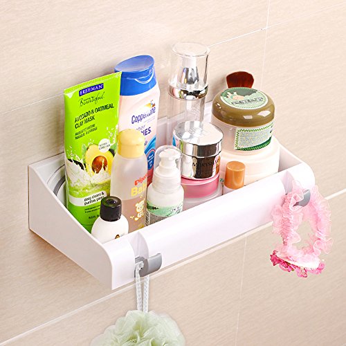 Lef Leistungsstark Vakuum Saugnapf Dusche Caddy Korb Halter für Shampoo – Combo Organizer Badezimmer Regal mit 2 versteckte Haken, ohne Bohren silber