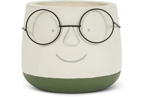 Abbott Collection Large Face Planter with Metal Glasses, Cement (6" D)
