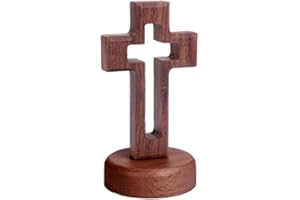 FLOATDREAM 1 Cruz De Madera Decorativa , Cruz De Madera De Mesa, Cruz De Madera Para Iglesia , Cruz De Madera De Pie , Cruz Católica Decoración Religiosa Para El Hogar Centros De Mesa De Bautismo(Color Oscuro)