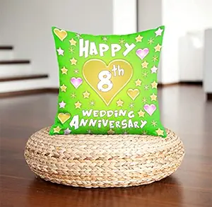 DreamVio Happy 8th Anniversary Pillow,Cushion for Gifting on Birthday's & Wedding to Couple,Husband, Wife, Friends Color : Green (12 x 12 inch)