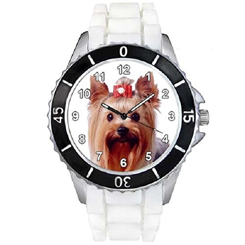 Timest - Yorkshire Terrier - Orologio da polso Unisex con Cinturino in Silicone bianco analogico al quarzo CSE033w