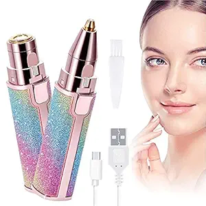 RitEmart Rechargeable Eyebrow Trimmer for Women, Unwanted Body/Facial Hair Remover Electric Epilator Shaver for Girls in-built Light (2 in 1 Eyebrow Trimmer, Multi-Colour)