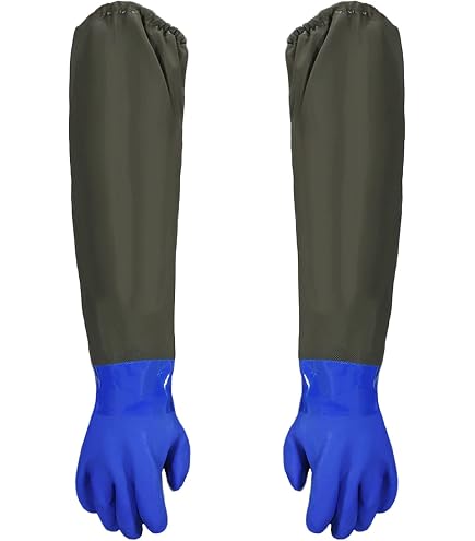 Guantes De Estanque Largos De 70cm – Impermeables Y Resistentes A Ácidos Y Álcalis, Forro De Algodón Térmico, Guantes De Poliuretano Para Acuario, Pesca, Limpieza Agrícola (Azul)