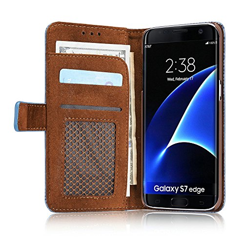 Samsung Galaxy S7 Edge Hülle, Samsung Galaxy S7 Edge Schutzhülle Leder Hülle, Alfort 2 in 1 Retro Ledertasche Gasdurchlässig Design Dual Use Falten Premium PU Leder Tasche Case Cover Flip Mappen Kasten Abdeckung für Samsung Galaxy S7 Edge 5.5″ Smartphone Funktion Standfunktion Unterstützte Telefone mit einem Magnetverschluss ( Blau ) + Alfort Schwarz Stylus Pen - 4