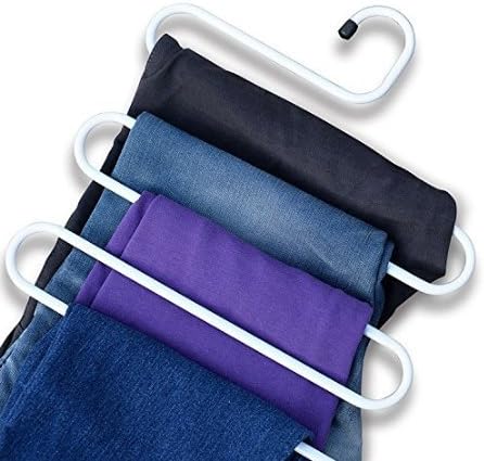 Multi-Purpose Metal Space Storage Closet Hangers Space Saver Storage Rack for Hanging Jeans Trousers Scarf Tie (White)