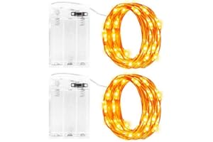 Gcstnn Luci LED a Batteria, 2Pcs 3M 30LED Catena Luci Stringa con Timer, IP65 Impermeabile Filo Rame Fata Ghirlanda Luminosa per Camera Giardino Natale Feste Matrimonio In/Esterno Decor, Arancione