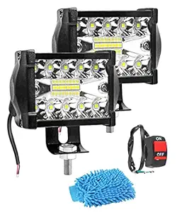 FABTEC Bike LED Focus Beam Fog Light And Flood Light Off-Roading for All Bikes Bar light (18 LED 4 INCH) (Set of 2, White)