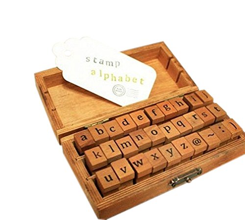 Dosige Gummi-Stempel Englisch Alphabet Briefmarken Holzbox mit Buchstaben (Alphabet) Sonderzeichen Wood Stamps