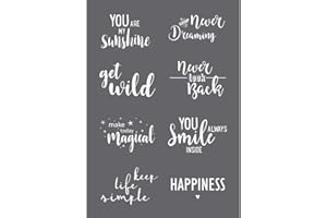 Rayher 45138000 Siebdruck-Schablone Sprüche, A5, 1 Schablone mit 8 Motiven + 1 Rakel, für tolle Prints auf Textil, Holz, Beton etc, Farblos