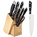Produktbild Aicok Professionelles Messerblockset, Holz, 9-tlg., Messerset, bestückt, Rostfreier Spezialstahl, Set mit Holzblock inkl. Messerschärfer, Wellenschliff, Kunststoff-Griff, Schwarz