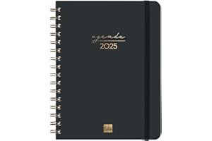 Finocam - Agenda Espiral Alma 2025 Semana Vista Horizontal Enero 2025 - Diciembre 2025 (12 meses) Negro Español