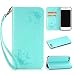 Produktbild Nancen Apple iPhone 7 (4,7 Zoll) Handyhülle, Luxus Mint grün Prägung Schmetterling und Blume Muster Flip Case PU Leder Tasche Ledertasche Etui Protective Schale Bookstyle Schutzhülle mit Standfunktion