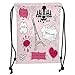 Produktbild Icndpshorts Drawstring Backpacks Bags,Teen Room Decor,Doodle Frames French Style Rococo Baroque Lantern Mademoiselle Print Decorative,Hot Pink Black Soft Satin,5 Liter Capacity,Adjustable STRI