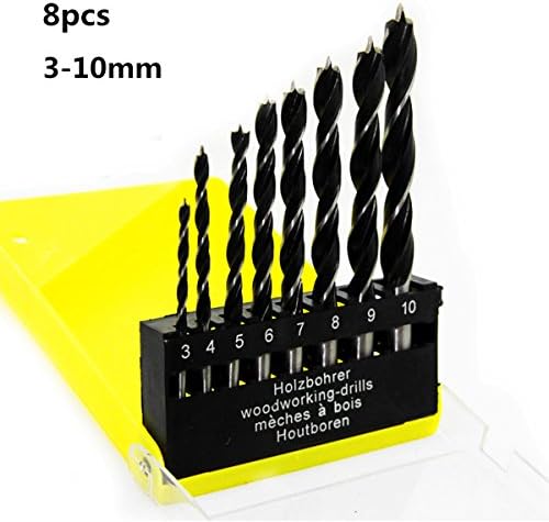 HJR Wood Drill Bit Set Three-pointed woodworking drill, high carbon steel 3mm ~ 10mm for Drilling Wood 8 pcs