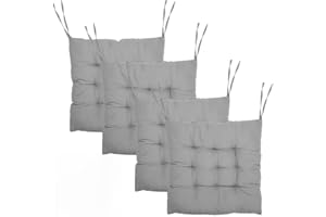 MIUUIPI Set de 4 Cojines para Sillas con Lazos 40x40 cm, Cojines Exterior, Cojín de Asiento Relleno para Cocina, Jardín y Terraza (Gris)