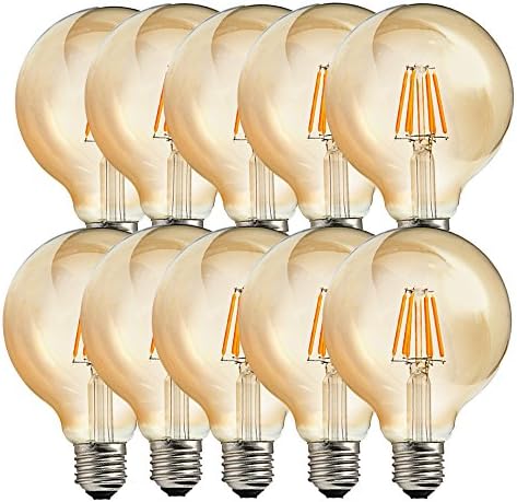 WULUN Pack of 10 Vintage Filament Globe G80 Classic 6W LED Non-Dimmable Gold Coated G80 Light Bulb E27 Edison Screw Cap,AC220-240V 550LM,Warm White 2300k