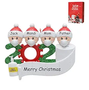 shuangqing Christmas Ornaments 2020 Personalized Quarantine Survivor Family with Face Masks Hand Sanitized Christmas Ornament (Family of 4)