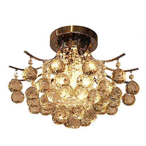 Masione acabado cromado lámpara colgante lámpara de araña de cristal iluminación L16 "X W16" x H11 con 3 luces, mini estilo montaje empotrado lámpara de techo Fixture para dormitorio, estudio sala/oficina, comedor, sala de estar