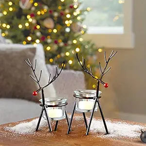 TIED RIBBONS Iron Reindeer Tealight Candle Holders - Diwali Decorations Items for Home and Diwali GiftsPack of 2