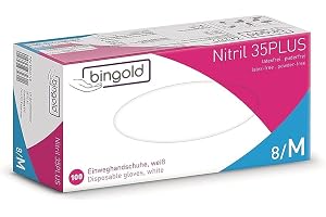 Engångshandskar av nitril, 35PLUS, vit, 100-pack, storlek M | Puderfria engångshandskar med mikrotexturerade fingertoppar, 24
