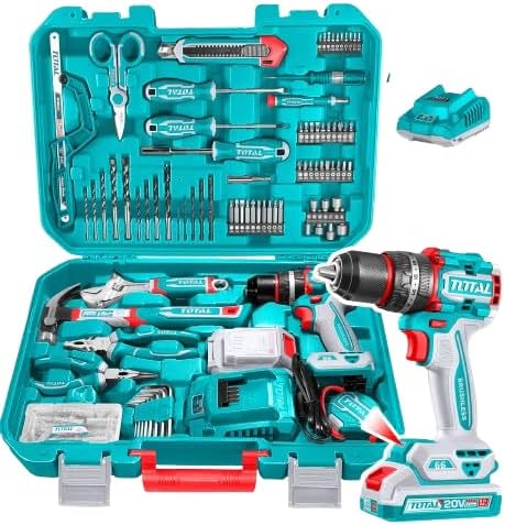 Super Total 165-Piece Tool Set with 20V Cordless Impact Drill, Battery & Charger - Complete Home Repair & DIY Kit with S