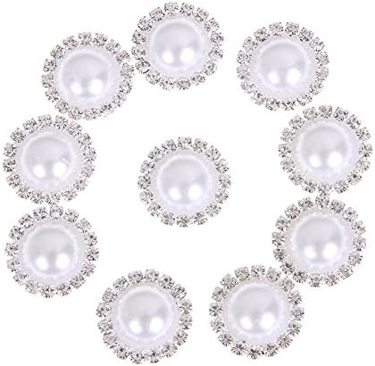 ReadiMax(TM) 10Pcs DIY Round Flat/1 Hole Pearl Rhinestone Button Wedding Party Decoration Buckle Bride Jewelry Accessories [ 18mm ]