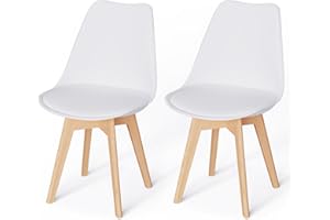 WAFTING 2er Set Esszimmerstühle Gepolsterter Stuhl mit Buchenholz-Beinen und Weich Gepolsterte Chair für Esszimmer Wohnzimmer Schlafzimmer Küche Besprechungsraum, (Gepolstert weiß)…