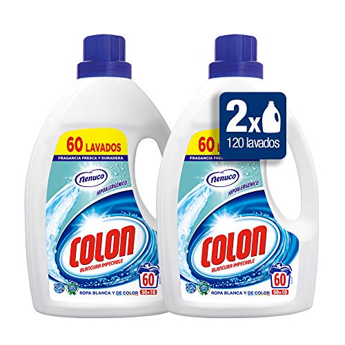 Colon Detergente para Ropa Líquido Fragancia Nenuco Hipoalergénico - Pack de 2 botellas de 60 lavados (120 lavados)