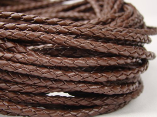 Lederschnur Rund geflochten 3 mm. Braun 1 Meter - Länge: wählbar