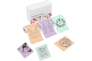 ASprink Colorful Thermal Sticker Paper Roll, Compatible with T02 Series Mini Printer, Black Character on Mint Green/Purple/Orange, 53mm x 3.5m, Diameter 30mm, 3 Rolls