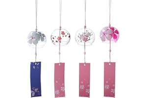 AHANDMAKER 4 campanillas de viento japonesas de 4 estilos, flores románticas, campanas de viento de cristal con etiqueta, atrapasueños de estilo japonés para exteriores, jardín, patio, Navidad