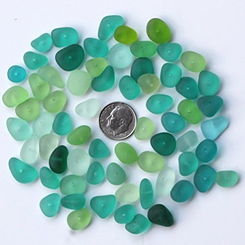 20 Piece Center Drilled Sea Glass Beads/ Beach Glass Beads For Jewelry Making ( Medium Size / 12-14 mm ) (Green)