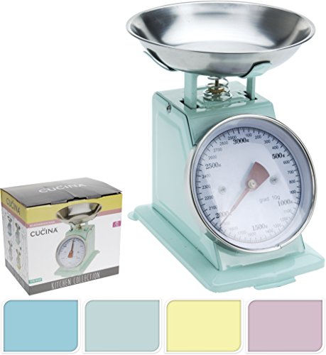 Küchenwaage Waage retro bis 3000g rosa blau gelb mint Metall 20x11x18 cm Backen (Blau)