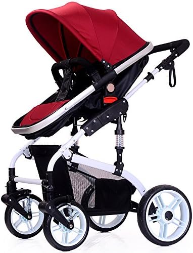 Pushchairs High-profile shock baby two-way sitting down folding baby baby stroller ( Color : Wine red )