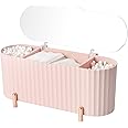 DIYARTS Makeup Pads Container, Cotton Swab Holder, Ball Canister, Pad Holder Dispenser, Qtip Storage, 3 Compartments ABS with Lid for Bedroom Bathroom Dressing Table