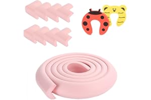 ANCDREAM Protection des Bords et Coins de Meubles Bébé Earth,Kit de Sécurité avec 8 Angles et Rebord de 5m en Mousse pour Table et Plus et 2 Ouvre Portes pour bien Protéger les Enfants,Rose