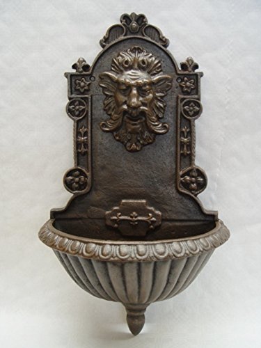 Deko Wandbrunnen Zimmerbrunnen Becken Brunnen Motiv:Kopf Gußeisen H:ca.49,5cm
