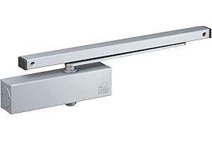BASI | Türschließer mit Gleitschiene und Feststelleinheit Komplettpaket | Feststellfunktion | Variabel einstellbar | Türen bis 950 mm | Gewicht bis 60 KG | Silber