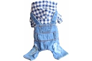 feiling Maglietta per cani di piccola taglia con quattro gambe in jeans, comoda tuta per cani, in denim, con cappuccio, per cuccioli, cani di piccola e media taglia (S, blu a)