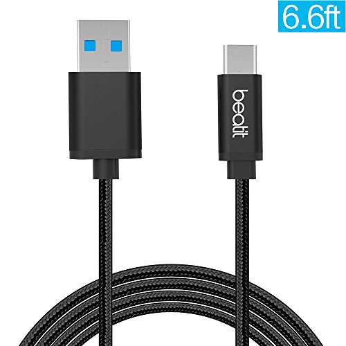Beatit USB Type C Cable–Lifetime Guarantee–Nylon Braided USB C Cable Quick Charge and Data Sync 3.0A Current Full Speed USB C To USB 3.0 With Reversible Connector for New Macbook pro , Nexus 6P/5X, One Plus 2/3, Nokia N1, Google ChromeBook Pixel,Huawei p9 Mate 9 pro (6.6ft Black)