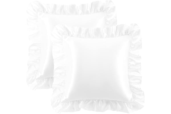 PiccoCasa Uppsättning av 2 örngott satinörngott med romantiska volanger och hotellstängning, vit 40 × 40 cm