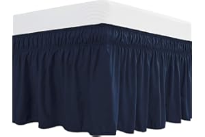 FASCINATDECO Bettrock Bettvolant mit verstellbarem elastischem Gürtel, Gebürstetes Polyester, mit DREI Stoffseiten, elastischer Staub-Rüschen leicht anzubringen, mit 40 cm Länge (Marine,Doppelbett (137x190cm))