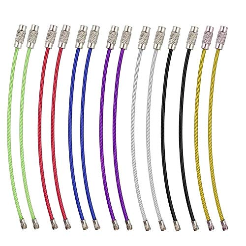Golvery multicolore portachiavi in acciaio INOX Wire portachiavi, 10,2 cm, chiave cavo anelli per fissaggio di bagagli, portachiavi, portachiavi e ID tag Keepers, 14 pezzi, 7 colori